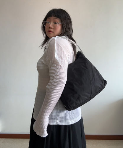 Prada 1998 Tessuto Plex Acrylic Handle Shoulder Bag (L)