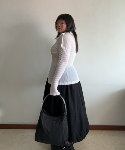 Prada 1998 Tessuto Plex Acrylic Handle Shoulder Bag (L)