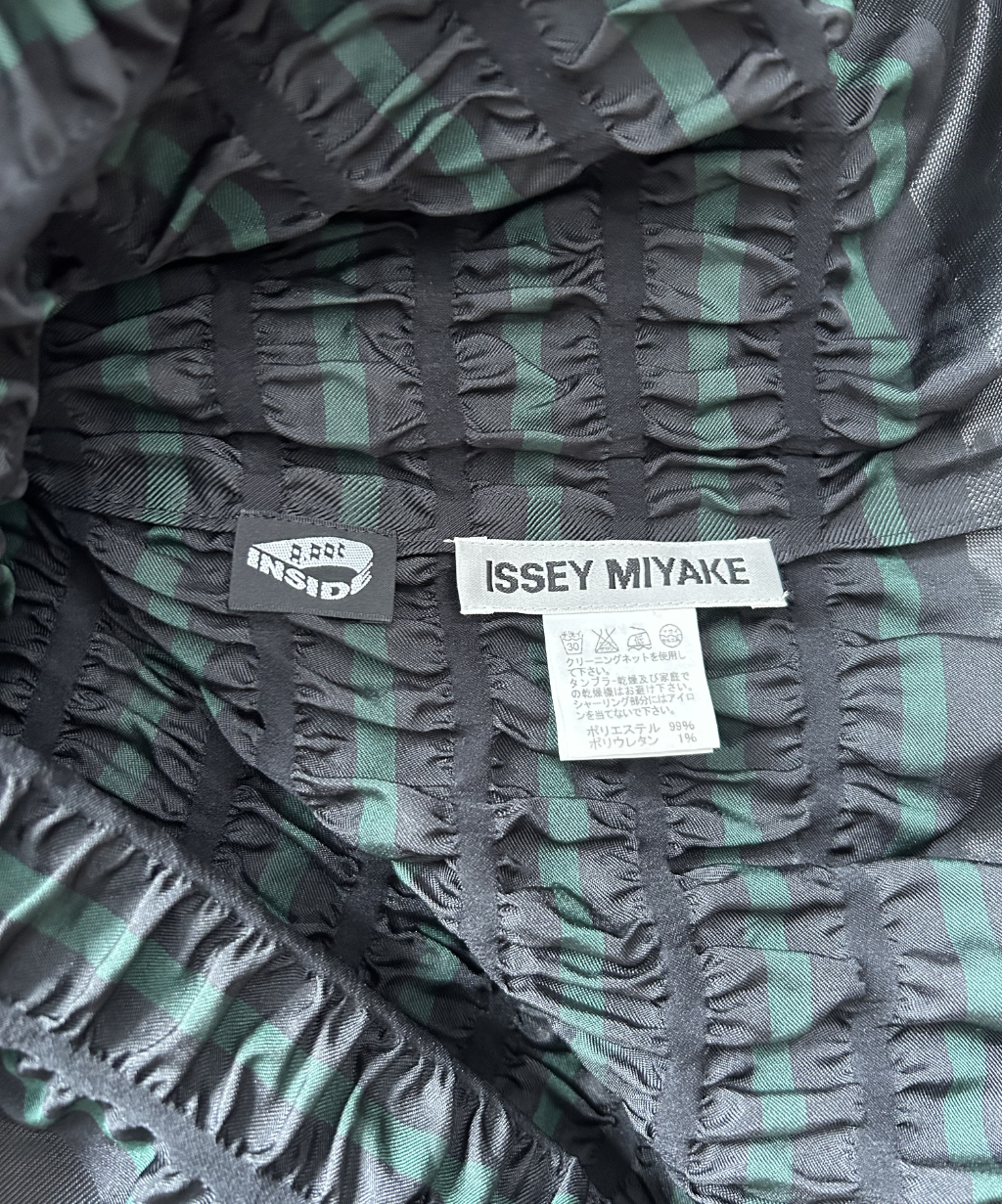 Issey Miyake APOC Shirred Striped Ruffle Hem Top Navy