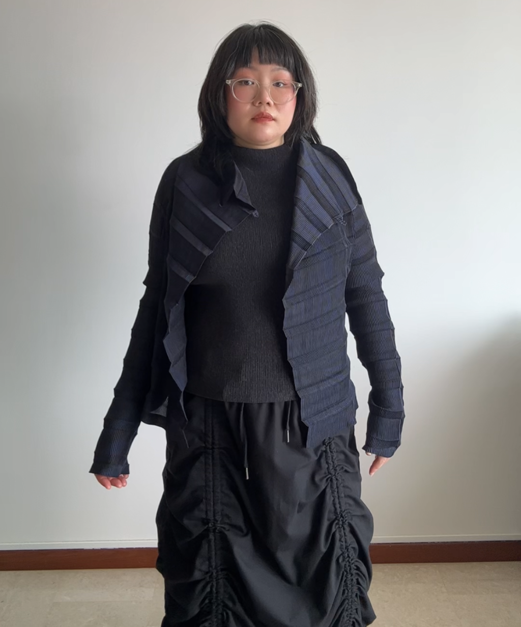 Issey Miyake Fete Stacked Pleats High Neck  2-way Cardigan