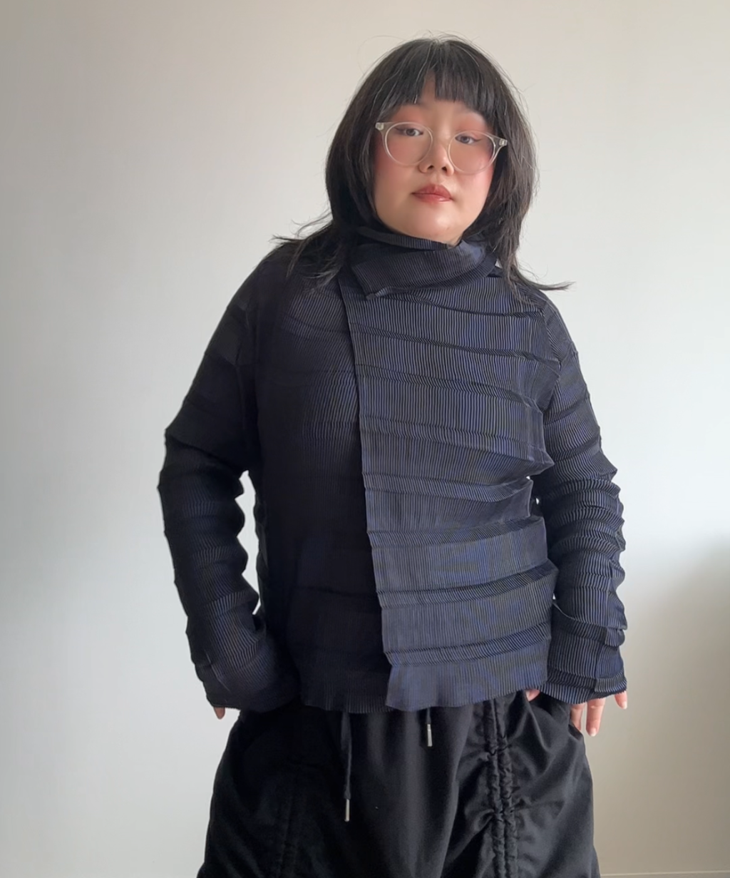 Issey Miyake Fete Stacked Pleats High Neck  2-way Cardigan