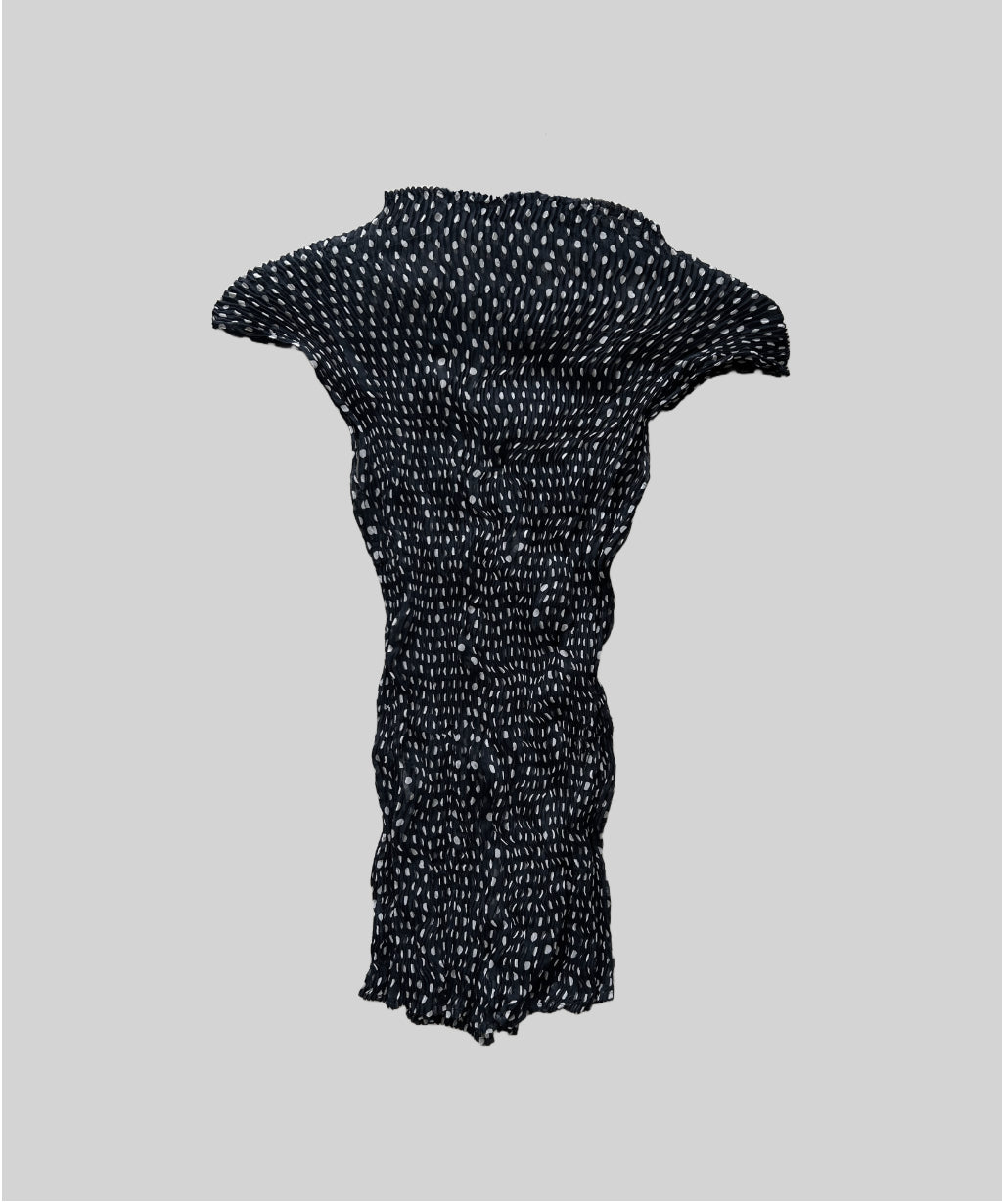 Issey Miyake FETE Black and White Polka Dot Sheer Chiffon French Sleeve Blouse