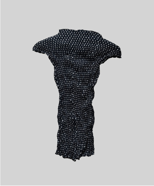 Issey Miyake FETE Black and White Polka Dot Sheer Chiffon French Sleeve Blouse