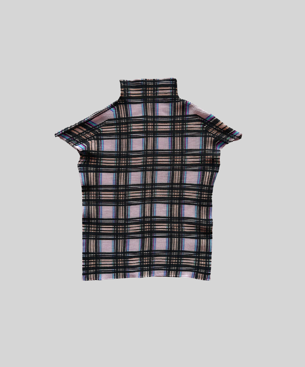 Issey Miyake Pink Plaid Mock Neck Shirt