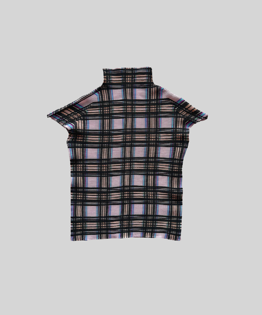 Issey Miyake Pink Plaid Mock Neck Shirt