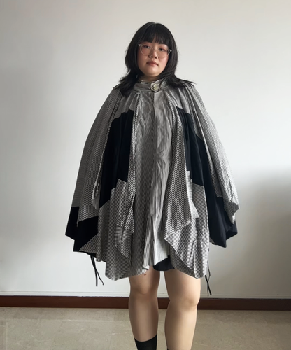 Issey Miyake 2010s Striped Panel Circle Skirt / Poncho