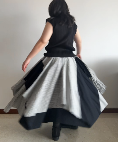 Issey Miyake 2010s Striped Panel Circle Skirt / Poncho