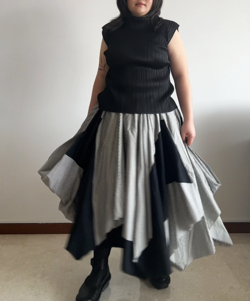 Issey Miyake 2010s Striped Panel Circle Skirt / Poncho