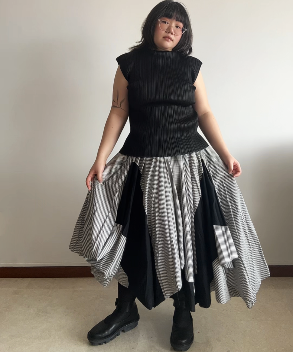 Issey Miyake 2010s Striped Panel Circle Skirt / Poncho