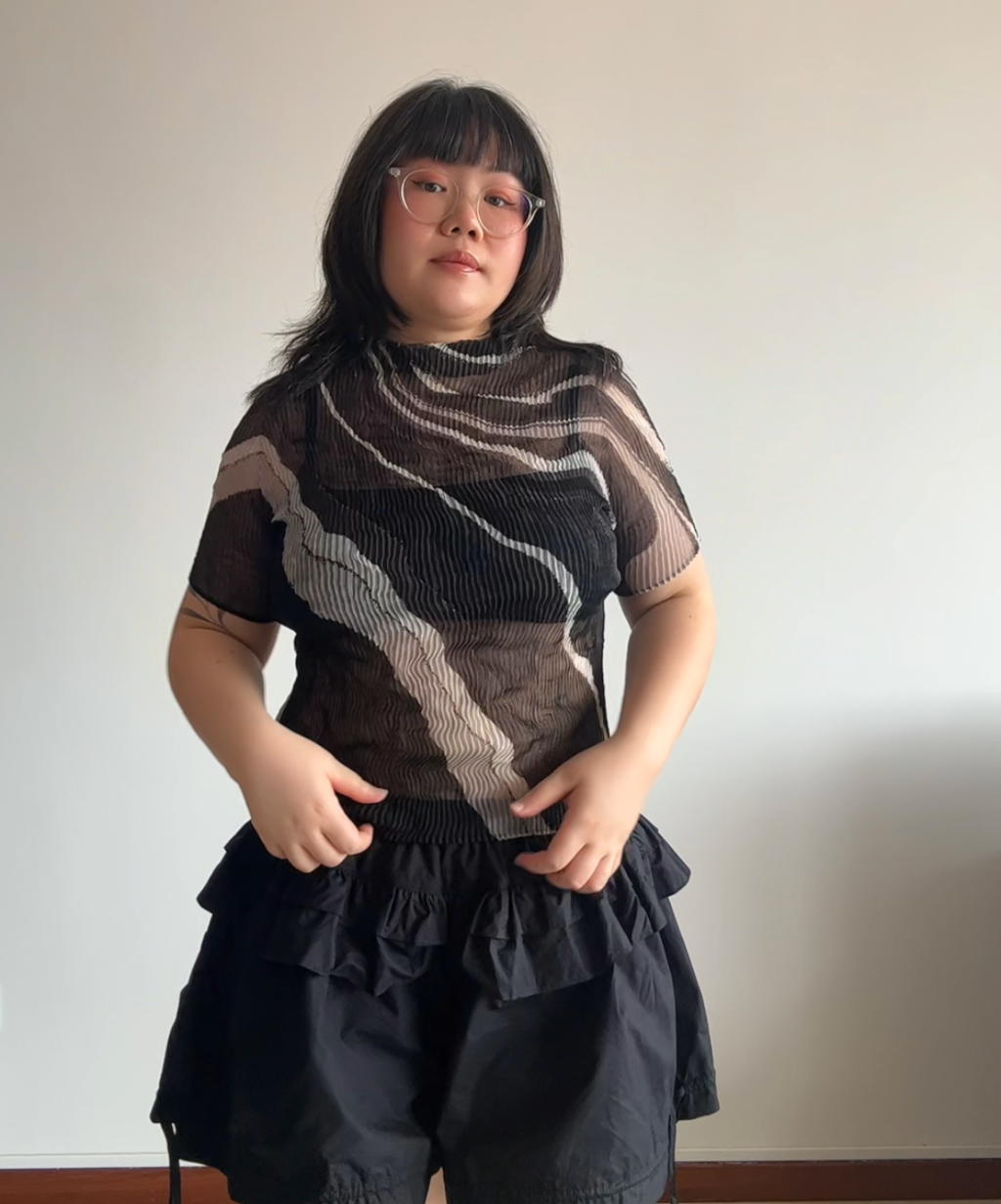 Issey Miyake Chiffon Twist Pleats Milky Way Print Top
