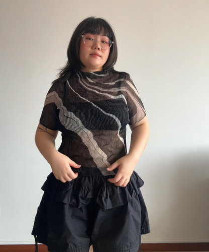 Issey Miyake Chiffon Twist Pleats Milky Way Print Top