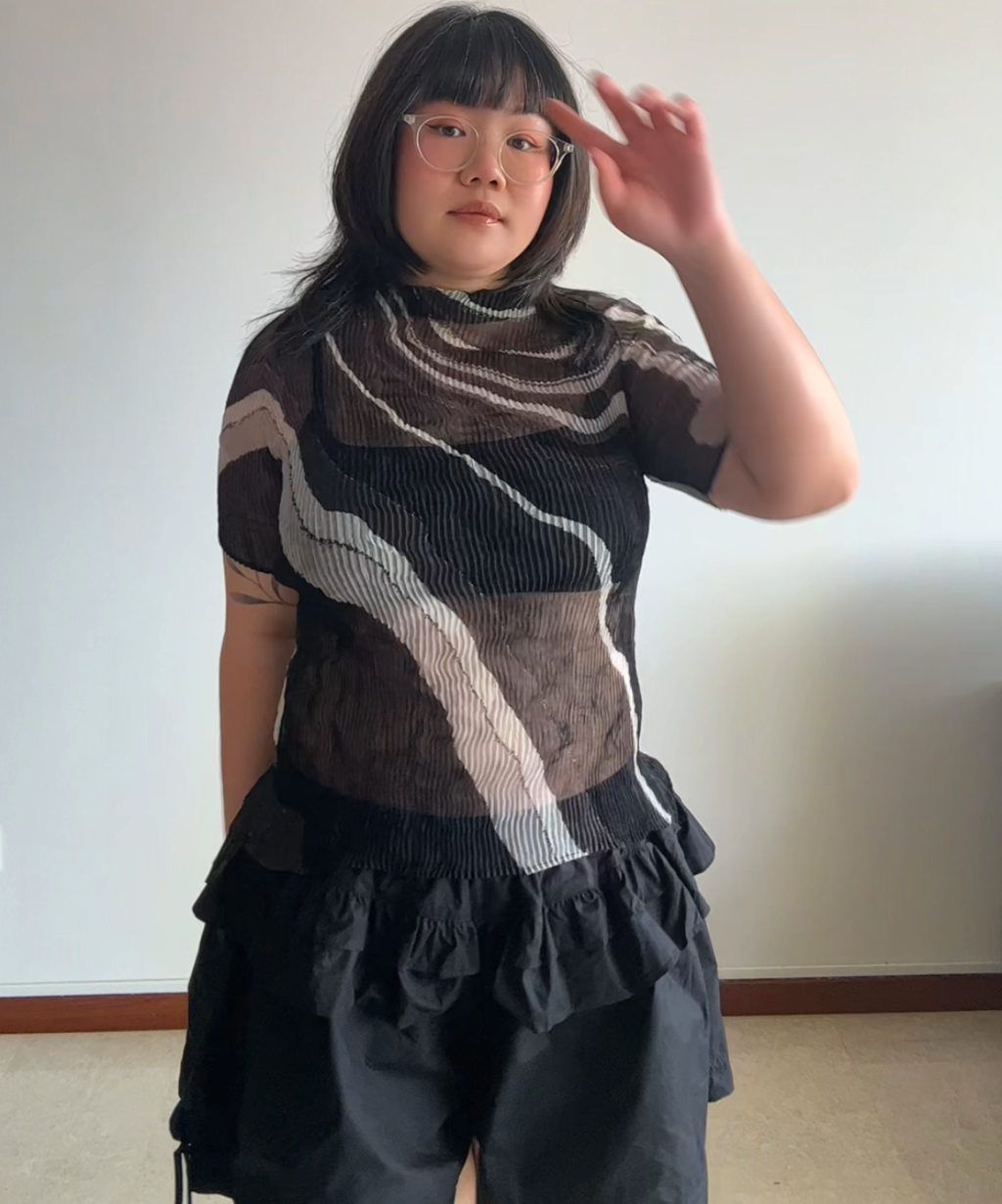 Issey Miyake Chiffon Twist Pleats Milky Way Print Top