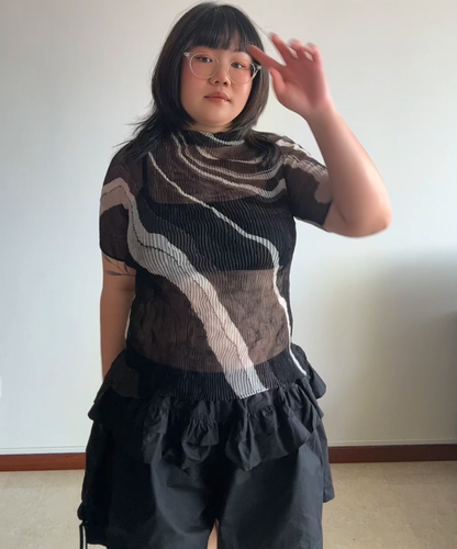 Issey Miyake Chiffon Twist Pleats Milky Way Print Top
