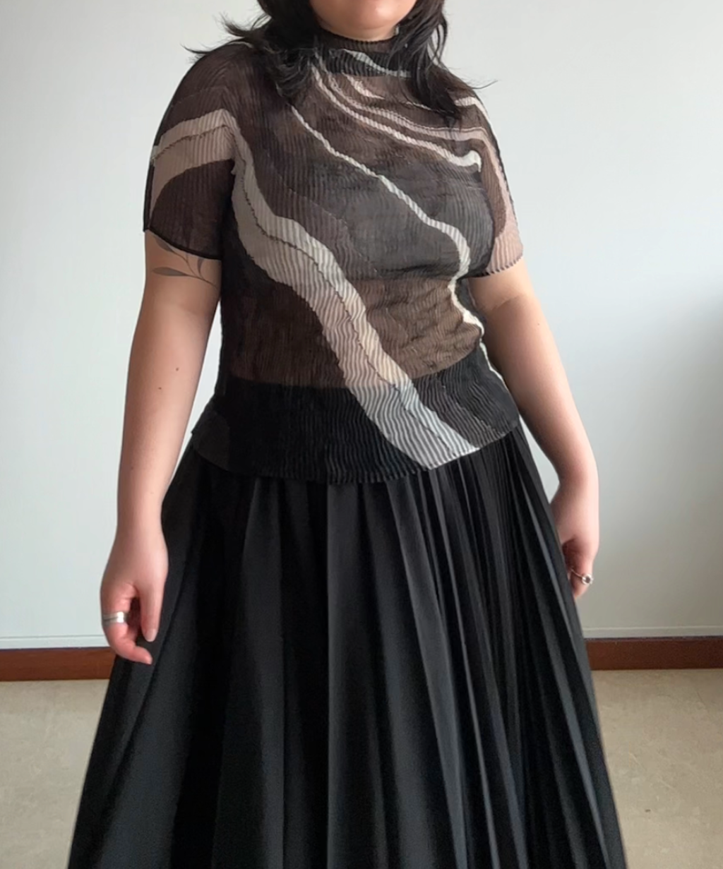 Issey Miyake Chiffon Twist Pleats Milky Way Print Top