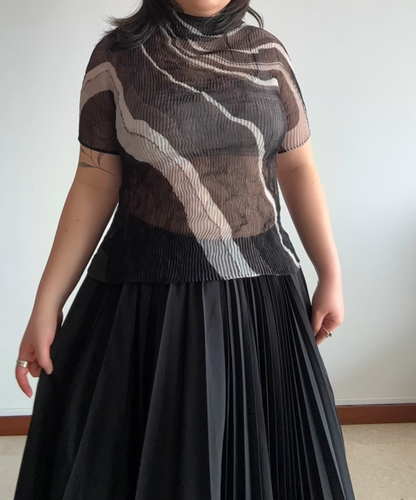 Issey Miyake Chiffon Twist Pleats Milky Way Print Top