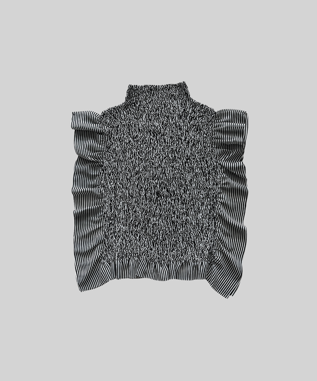 Issey Miyake Fete Ruched Striped Frill Blouse