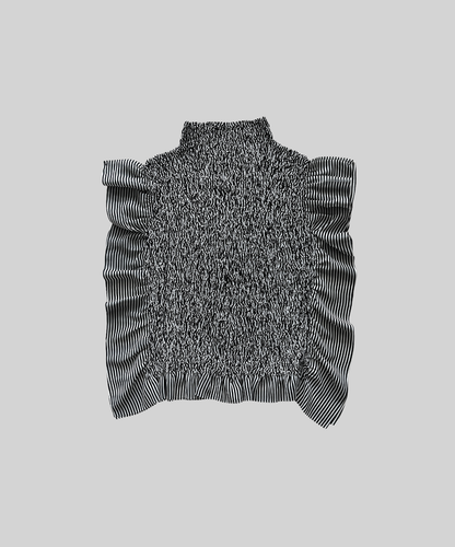 Issey Miyake Fete Ruched Striped Frill Blouse