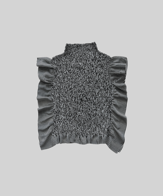 Issey Miyake Fete Ruched Striped Frill Blouse