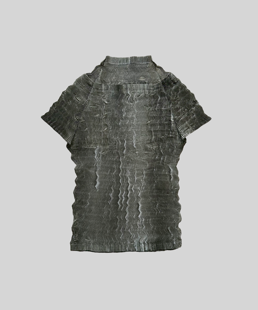 Issey Miyake 1998 Zigzag Pleated Off-Shoulder Top