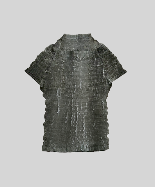 Issey Miyake 1998 Zigzag Pleated Off-Shoulder Top