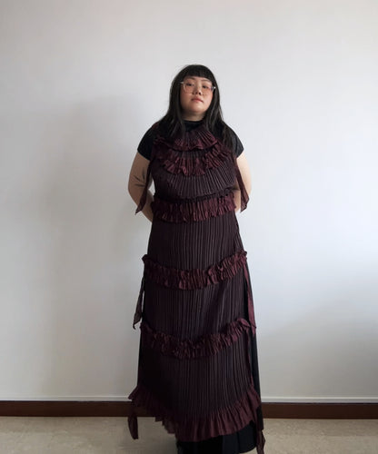 Pleats Please Jellyfish multi-way burgundy ruffle scarf