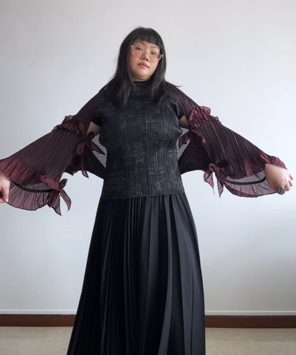Pleats Please Jellyfish multi-way burgundy ruffle scarf