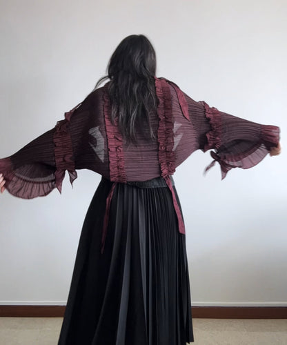 Pleats Please Jellyfish multi-way burgundy ruffle scarf