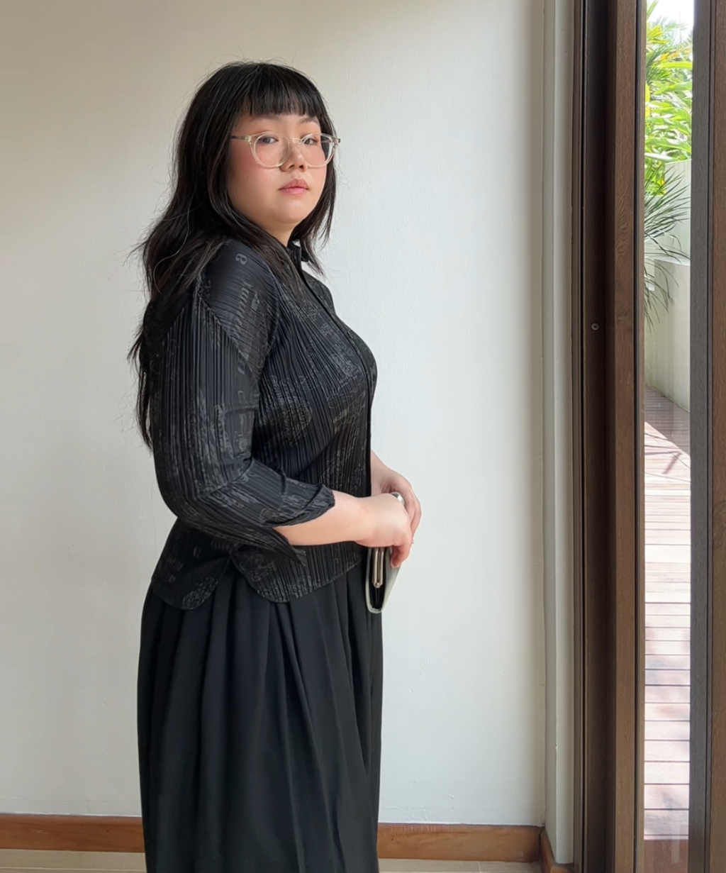 Pleats Please Double Happiness Dragon Print Button Shirt