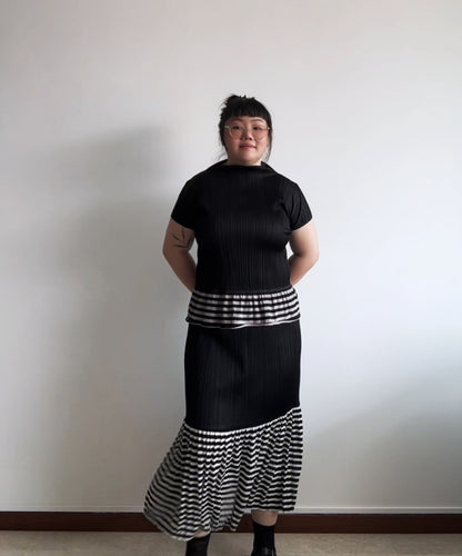Pleats Please pleated stripe flare hem set