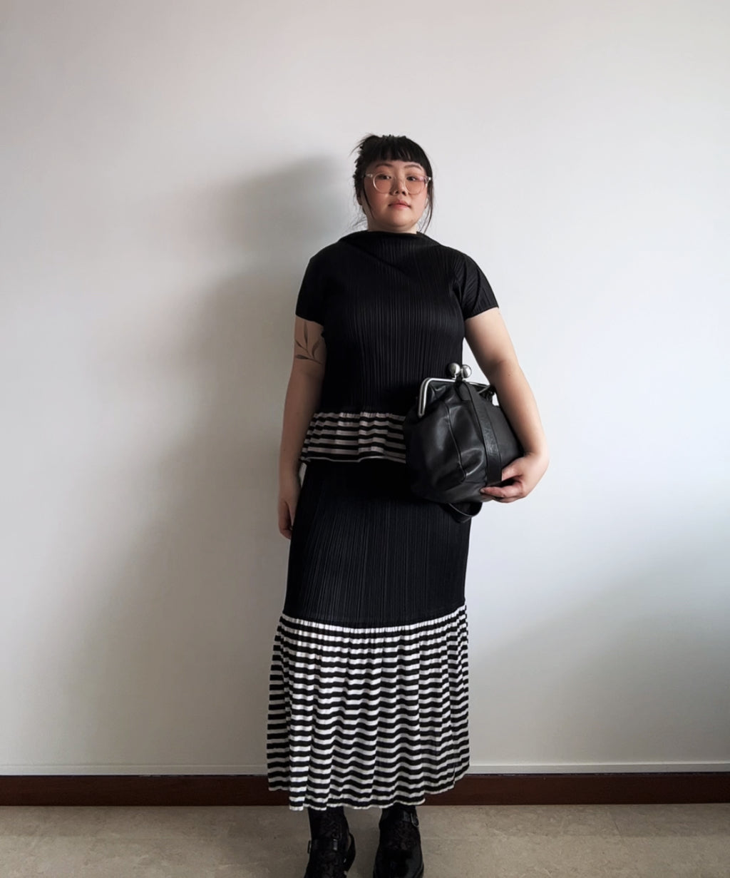 Pleats Please pleated stripe flare hem set