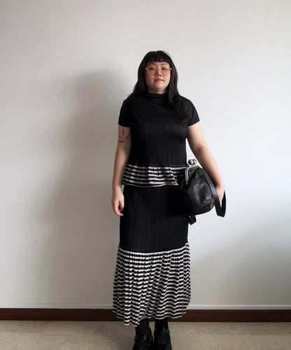 Pleats Please pleated stripe flare hem set