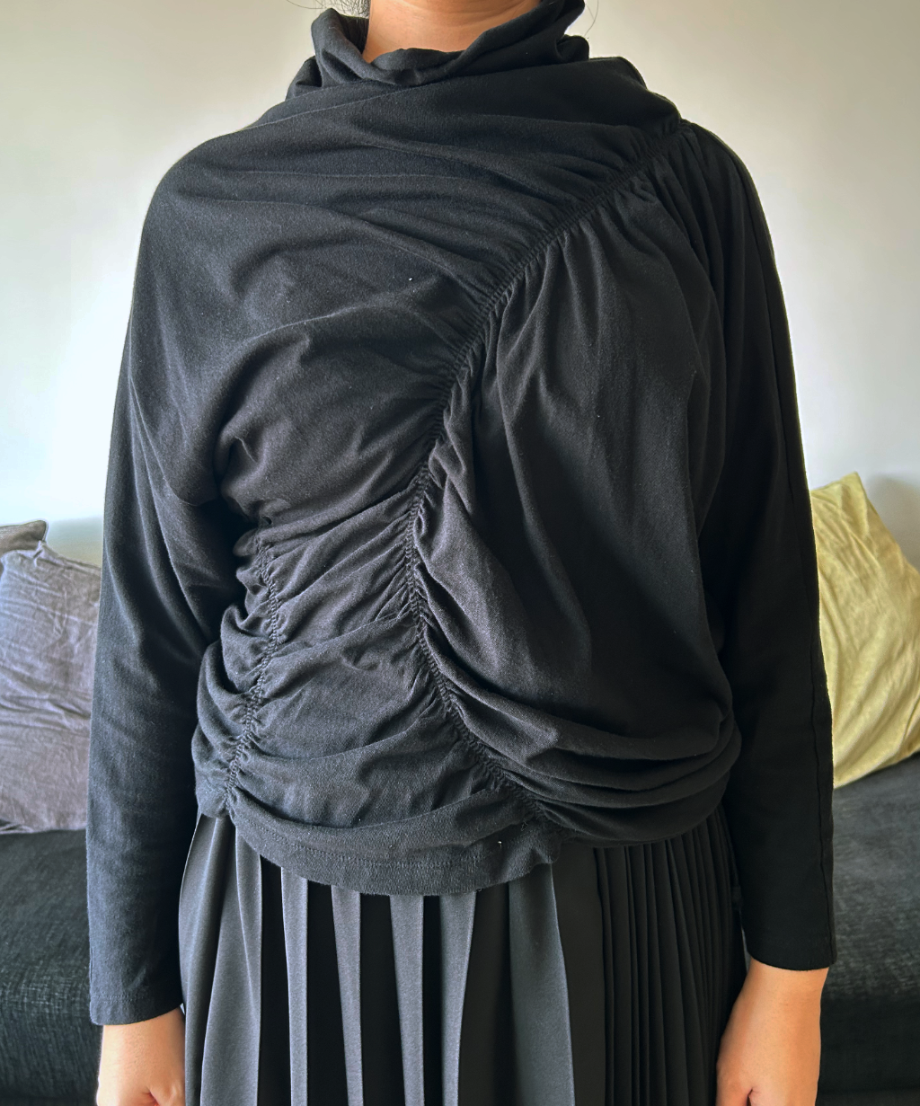 Issey Miyake AW22 Shirred Asymmetrical Long Sleeve Top