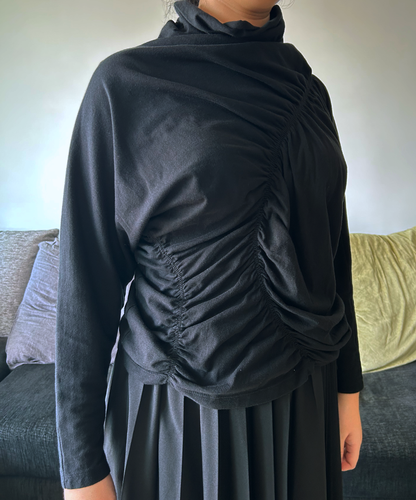 Issey Miyake AW22 Shirred Asymmetrical Long Sleeve Top