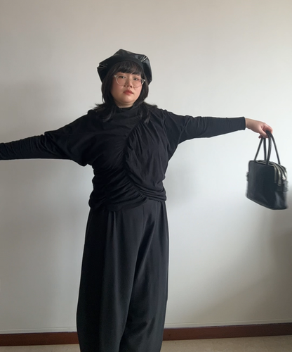 Issey Miyake AW22 Shirred Asymmetrical Long Sleeve Top