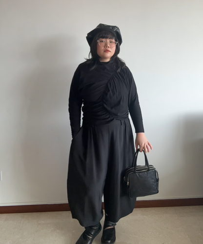 Issey Miyake AW22 Shirred Asymmetrical Long Sleeve Top