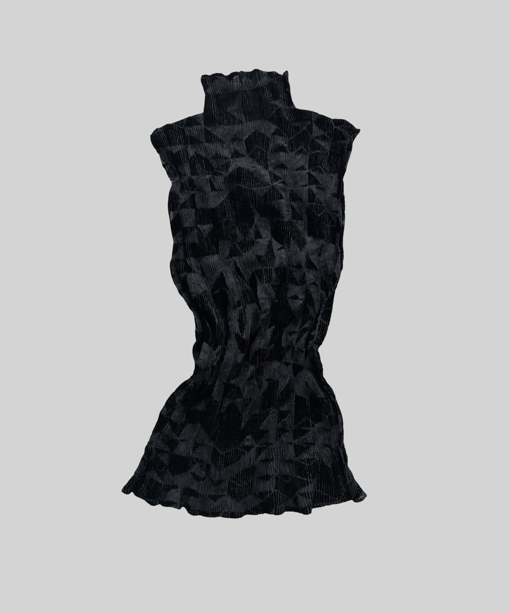 Issey Miyake 90s Geometric Velvet Cutout Sheer Pleated Top