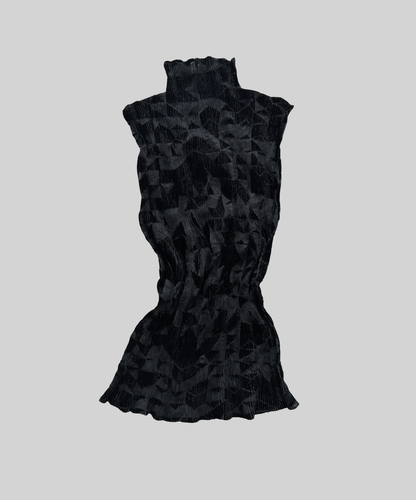 Issey Miyake 90s Geometric Velvet Cutout Sheer Pleated Top