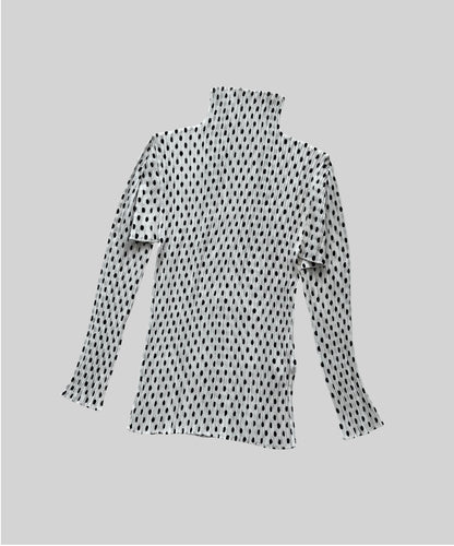 Issey Miyake 90s White Polka Dot Pleated Long Sleeve Top