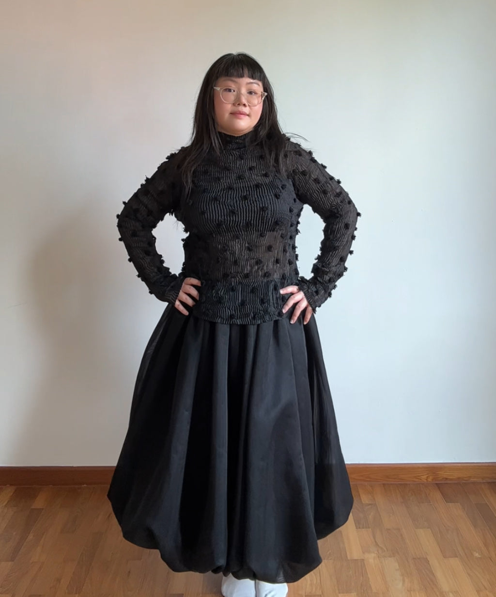 Issey Miyake 90s Sheer Pleated Top with Pom Pom Details