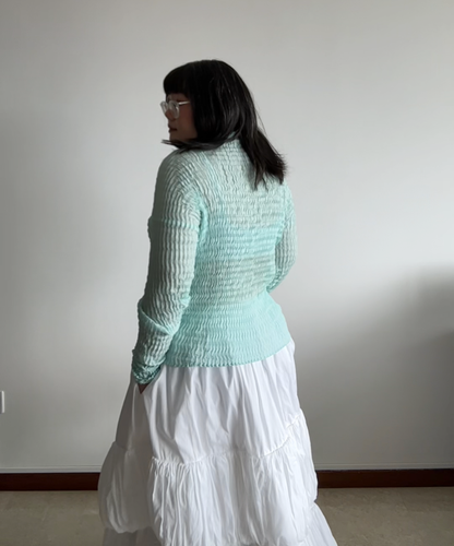 Issey Miyake Sheer Seagreen Pleated Long Sleeve Shirt