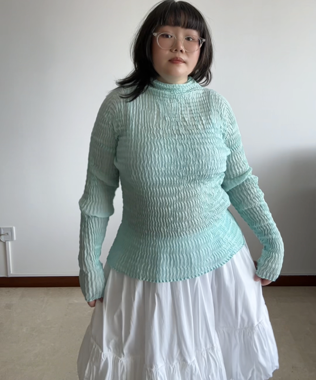 Issey Miyake Sheer Seagreen Pleated Long Sleeve Shirt