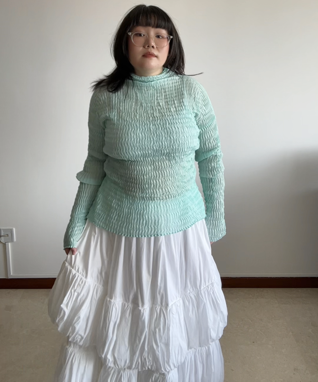 Issey Miyake Sheer Seagreen Pleated Long Sleeve Shirt