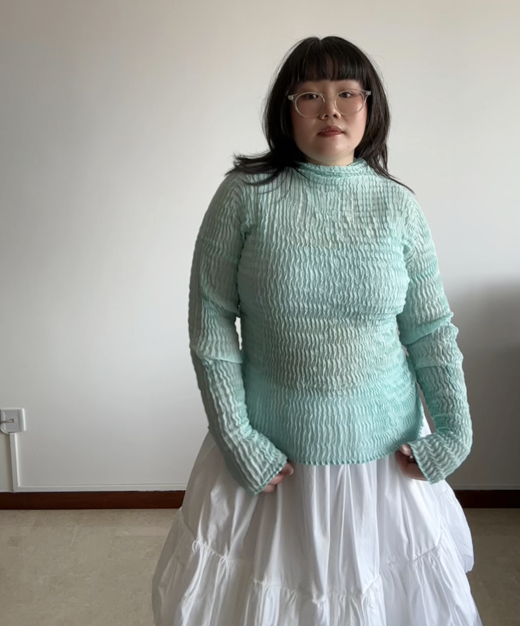 Issey Miyake Sheer Seagreen Pleated Long Sleeve Shirt