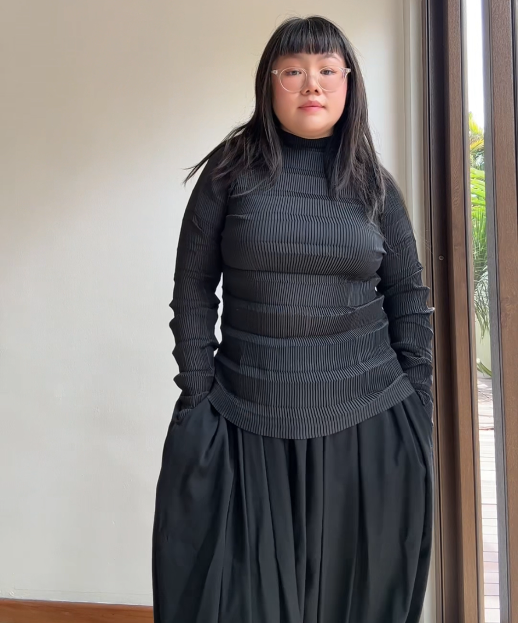 Issey Miyake White Label Stacked Pleats High Neck Top