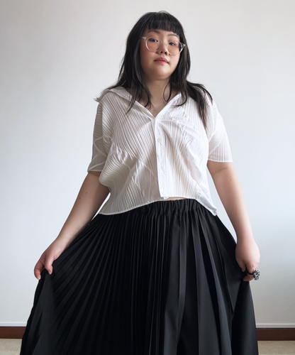Pleats Please swirl pleats short sleeve button shirt