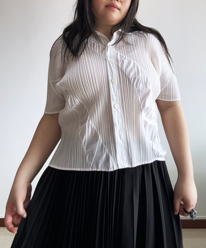 Pleats Please swirl pleats short sleeve button shirt