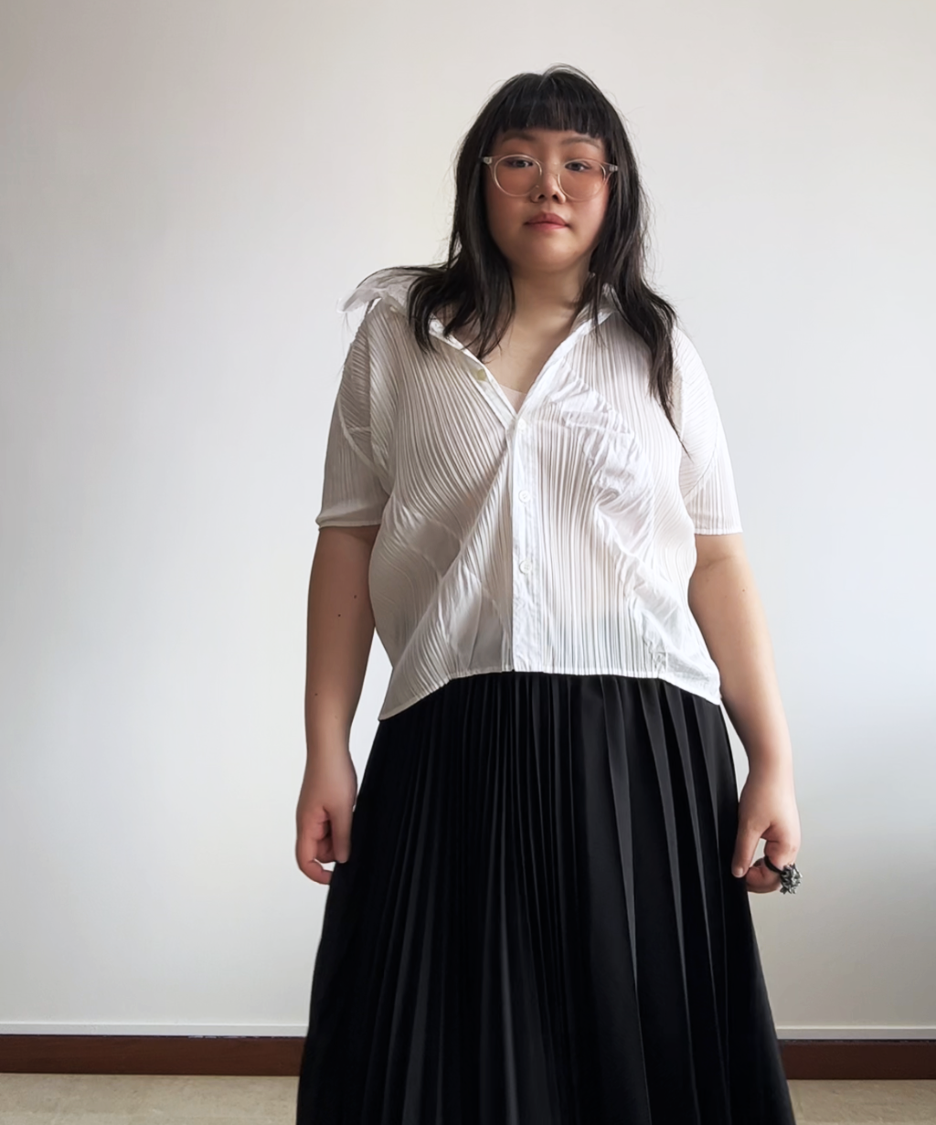Pleats Please swirl pleats short sleeve button shirt