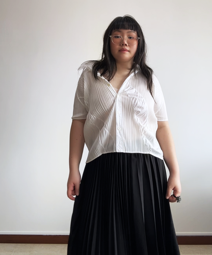 Pleats Please swirl pleats short sleeve button shirt