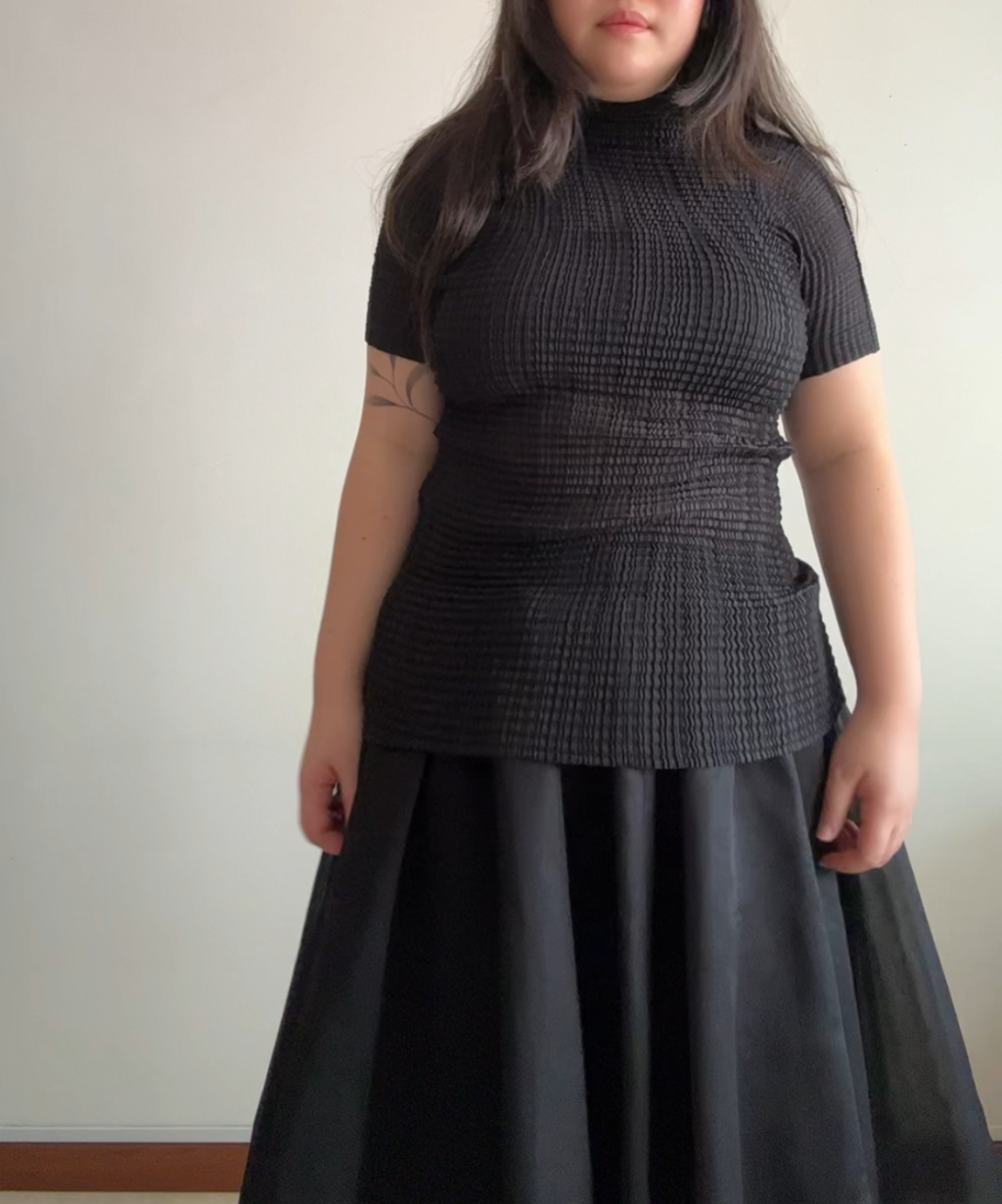Issey Miyake pleated texture high neck top