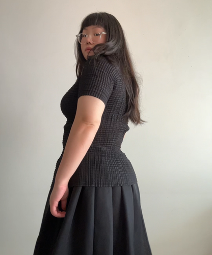 Issey Miyake pleated texture high neck top